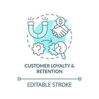 Customer loyalty and retention turquoise concept icon. Causal research example abstract idea thin line illustration. Isolated outline drawing. Editable stroke vector