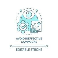 Avoid ineffective campaigns turquoise concept icon. Causal research benefit abstract idea thin line illustration. Isolated outline drawing. Editable stroke vector