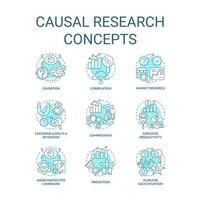 Causal research turquoise concept icons set. Study market for business development idea thin line color illustrations. Isolated symbols. Editable stroke vector