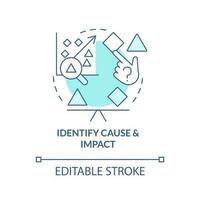 Identify cause and impact turquoise concept icon. Causal research disadvantage abstract idea thin line illustration. Isolated outline drawing. Editable stroke vector