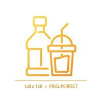 Beverage pixel perfect gradient linear vector icon. Soft drink. Glass bottle. Cocktail party. Restaurant menu. Thin line color symbol. Modern style pictogram. Vector isolated outline drawing