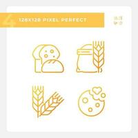 Bakery and bread pixel perfect gradient linear vector icons set. Fresh baked goods. Wheat products. Whole grain. Thin line contour symbol designs bundle. Isolated outline illustrations collection