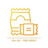 Snacks pixel perfect gradient linear vector icon. Junk food. Impulse purchase. Potato chips. Convenience store. Thin line color symbol. Modern style pictogram. Vector isolated outline drawing