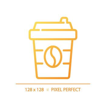 Coffee pixel perfect gradient linear vector icon. Caffeinated drink. Take away. Paper cup. Hot beverage. Cafe menu. Thin line color symbol. Modern style pictogram. Vector isolated outline drawing