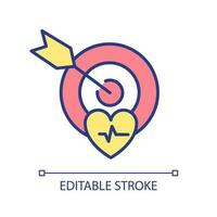 Targeted delivery of medications RGB color icon. Improved treatment of cardiovascular system. Choose right pharmacy. Isolated vector illustration. Simple filled line drawing. Editable stroke