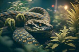 Cobra viper smoking blunt weed cannabis bud nug flower marijuana snake. Neural network photo