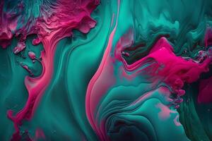 Abstract background mixing paint turquoise and pink. Neural network photo