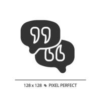 Leave opinion pixel perfect black glyph icon. Communication with client online. Discussing product pros and cons. Silhouette symbol on white space. Solid pictogram. Vector isolated illustration