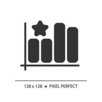 Bar graph pixel perfect black glyph icon. Company rating growth analytics. Customer satisfaction improvement. Silhouette symbol on white space. Solid pictogram. Vector isolated illustration