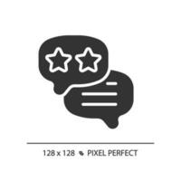 Feedback pixel perfect black glyph icon. Rating of commercial company. Customer review on used product. Comment online. Silhouette symbol on white space. Solid pictogram. Vector isolated illustration
