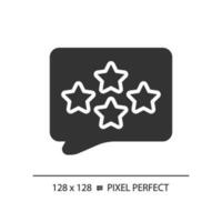 Comment with assess pixel perfect black glyph icon. Writing feedback about customer service. Business rating. Silhouette symbol on white space. Solid pictogram. Vector isolated illustration