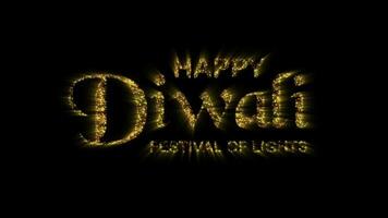 öppning intro för diwali, festival av lampor. guld glitter texter flytta på svart bakgrund. detta klämma var uppsättning till 24 fps. video