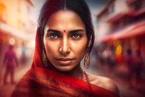 Beautiful indian girl. Young hindu woman. Neural network photo