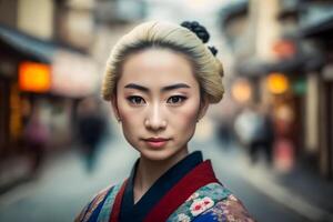 Portrait of a Japanese woman in national clothes. Neural network AI generated photo