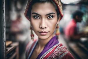 retrato de un hermosa asiático tailandés mujer. neural red ai generado foto