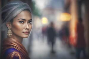 Portrait of a beautiful asian thai woman. Neural network photo