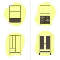 Wardrobe icons set in flat style. Furniture vector illustration.