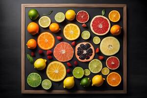 Fruit colorful background. Neural network photo