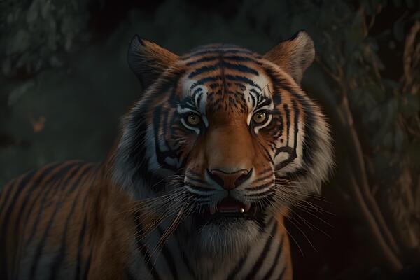 Tiger in the rain. 3D rendering. Digital painting., Ai Generative