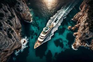 Cruise liner at sea top view. Neural network photo