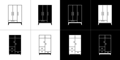 Wardrobe icons set. Outline set of wardrobe vector icons for web design isolated on black background