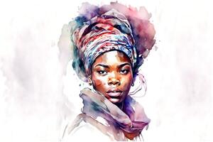 Watercolor portrait of an African beautiful woman. Neural network photo