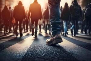 Group of people walking on the crosswalk. Neural network photo