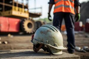 Construction worker holding a safety helmet. Neural network photo