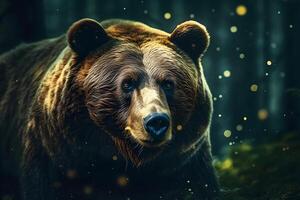 de cerca retrato de un europeo marrón oso. neural red ai generado foto
