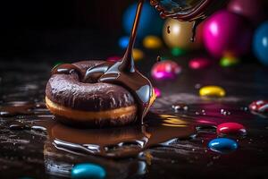 Donut with colorful sprinkles. Neural network photo