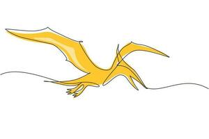 Continuous one line drawing flying pterodactyl dinosaur isolated on white background. Extinct ancient animals. Animal history for education. Single line draw design vector graphic illustration