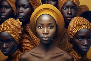 hermosa africano mujer en étnico tocados neural red ai generado foto