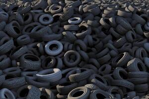 Old used car tires. A pile of black tires, abstract background. Neural network photo