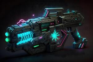 Futuristic cyber weapon, space neon gun. Neural network art photo