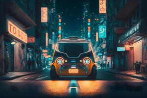 futurista eléctrico auto, Taxi de el futuro. neural red ai generado foto