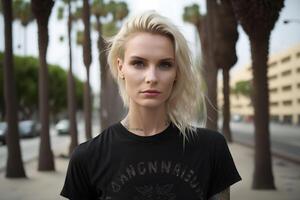 Portrait of a young blondie punk girl. Neural network photo