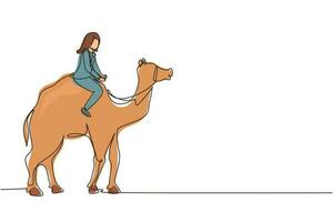 dibujo continuo de una línea mujer de negocios árabe montando camello. inversión, negociación bursátil alcista, tendencia alcista de los bonos. comerciante de mujer de negocios exitosa. gráfico vectorial de diseño de dibujo de una sola línea vector