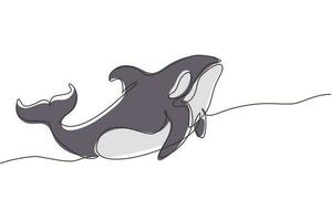 dibujo de una sola línea continua asesino de ballenas en el agua. orca en piscina. pez asesino de ballenas salvajes nadando en la vida marina. orca bajo el agua del océano. ilustración de vector de diseño gráfico de dibujo de una línea