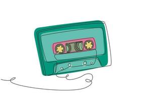 casete de cinta compacta retro de dibujo de línea continua única. elemento de cinta de cassette de audio de icono de música vintage en estilo de fideos aislado en un blanco. Ilustración de vector de diseño gráfico de dibujo de una línea dinámica