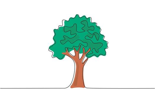 dibujo continuo de una línea árbol verde fértil sobre fondo blanco, árboles para hermosos jardines bosque. Árbol de arbolito ecológico que crece y se planta en la tierra. gráfico vectorial de diseño de dibujo de una sola línea vector