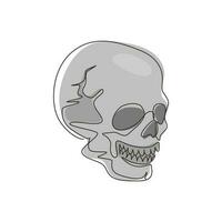 Single one line drawing graphical skulls isolated on white background. Anatomy face halloween horror vector elements. Engraved human skull with closed jaw. Continuous line draw design graphic vector