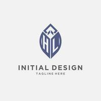 HL logo with leaf shape, clean and modern monogram initial logo design vector