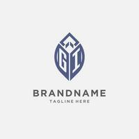 GI logo with leaf shape, clean and modern monogram initial logo design vector