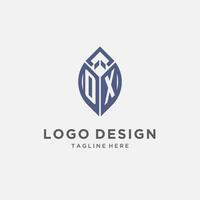 OX logo with leaf shape, clean and modern monogram initial logo design vector