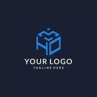 HO logo hexagon designs, best monogram initial logo with hexagonal shape design ideas vector