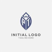 PT logo with leaf shape, clean and modern monogram initial logo design vector