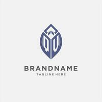 QV logo with leaf shape, clean and modern monogram initial logo design vector