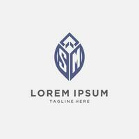 SM logo with leaf shape, clean and modern monogram initial logo design vector
