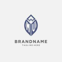 MV logo with leaf shape, clean and modern monogram initial logo design vector