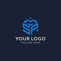 SP logo hexagon designs, best monogram initial logo with hexagonal shape design ideas vector